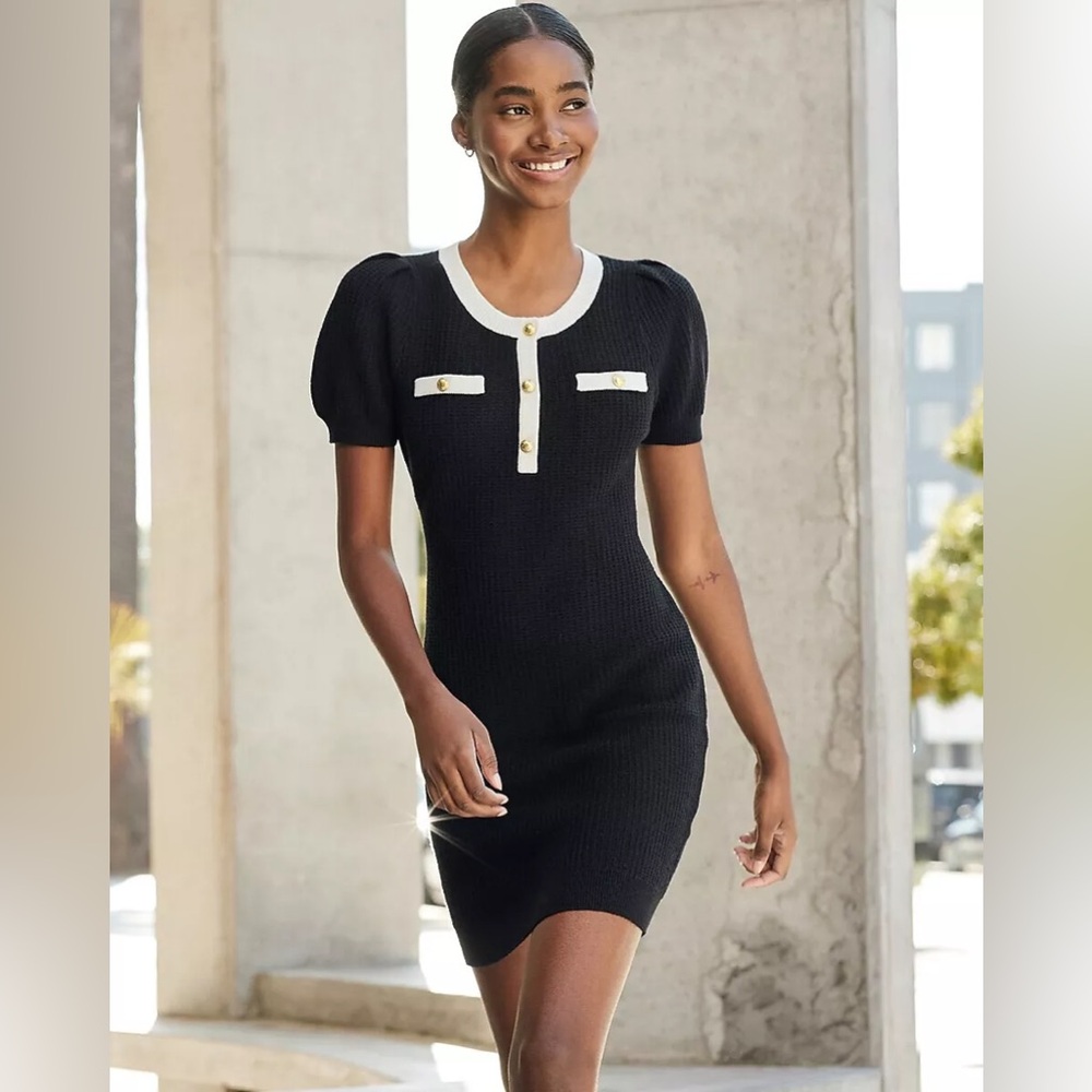Express tipped puff sleeve dress
